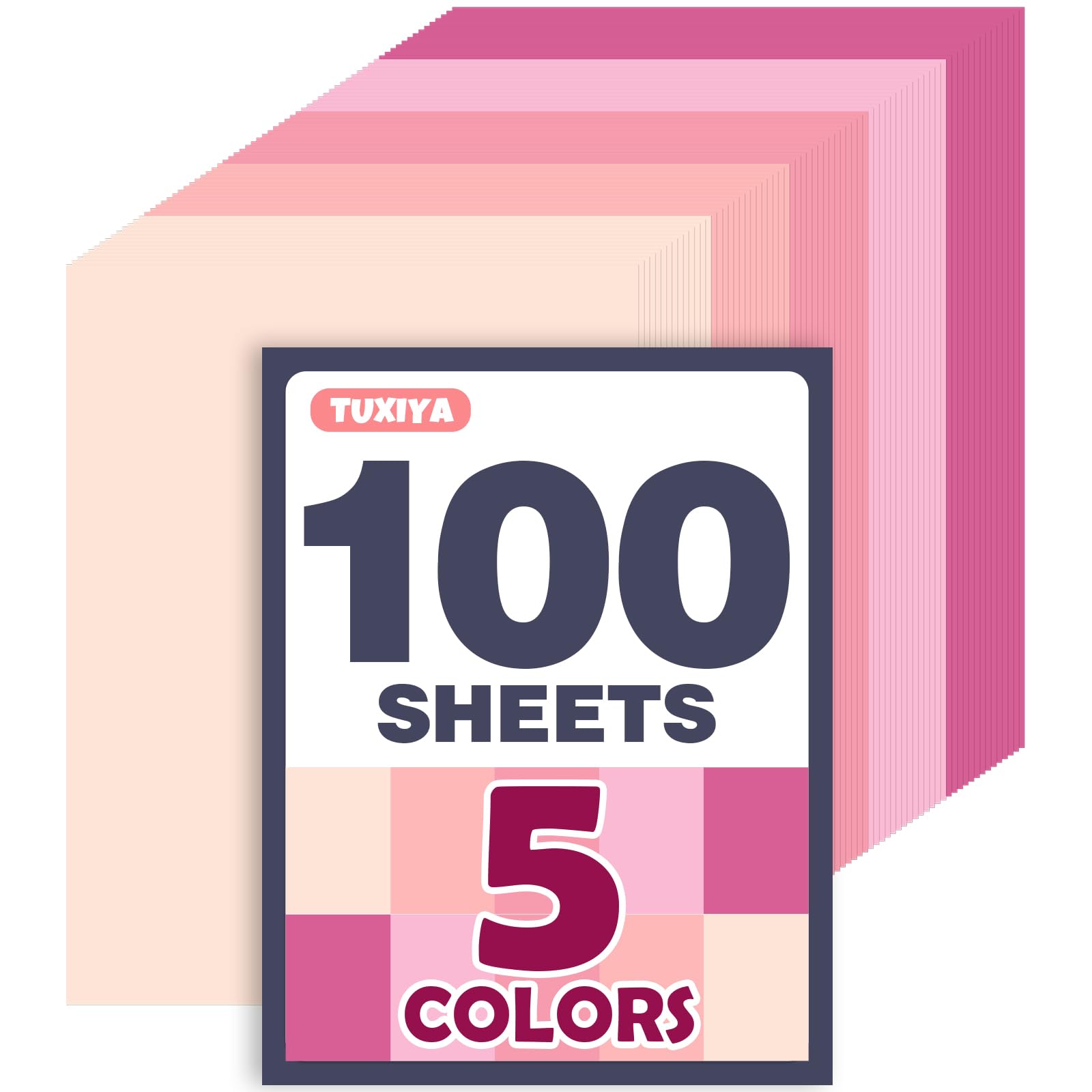 Photo 1 of 100 Sheets 8.5" X 11" Colored Cardstock, 5 Assorted Pink Colors 180GSM/65LB Construction Paper Card Stock Printer Paper for Printing, Card Making, DIY Crafts, School Supplies,Party Decorations