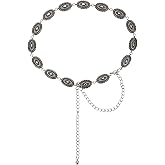 Mikovivi Cowgirl Belts for Women, Boho Style Adjustable Delicate Metal Western Chain Belts for Jeans Dress Accessory(Silver)