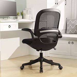 BERLMAN Ergonomic Mid Back Mesh Office Chair with Flip-up Arms and Adjustable Height Desk Chair Anchor Chair Student Chair (Black)