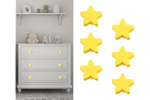 CCHHYYT Stargallery 6 Pieces Cute Cartoon Shape Knobs for Furniture Soft Rubber Knobs for Cabinet Drawer Dresser Closets Organizer Desk Box Bookcase (Yellow, Star)