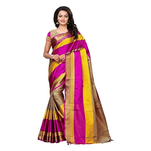 VAIVIDHYAM Womens printed cotton Saree with Blouse Piece