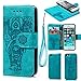 iPhone 5 5S SE Case, iPhone 5 5S SE Wallet Case PU Leather Oil Wax Embossed Elephant Detachable Magnetic Wallet Flip TPU Inner Cover Credit Card Slots for iPhone 5 5s SE Blue