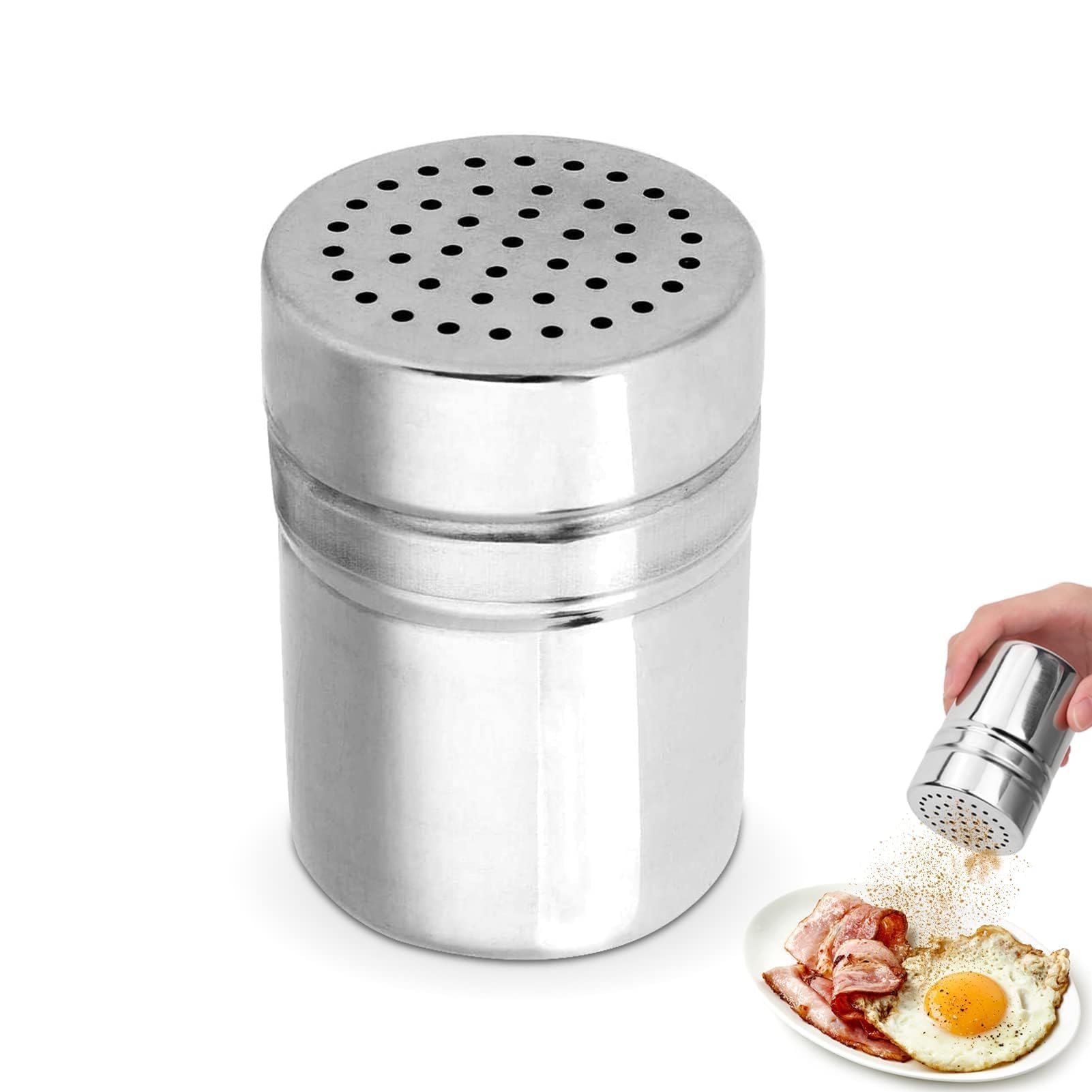 Stainless Steel Flour Dredger Icing Sugar Shaker Seasoning Bottle Medium Hole 3×2×2inch Sugar Salt and Pepper Spice Shaker