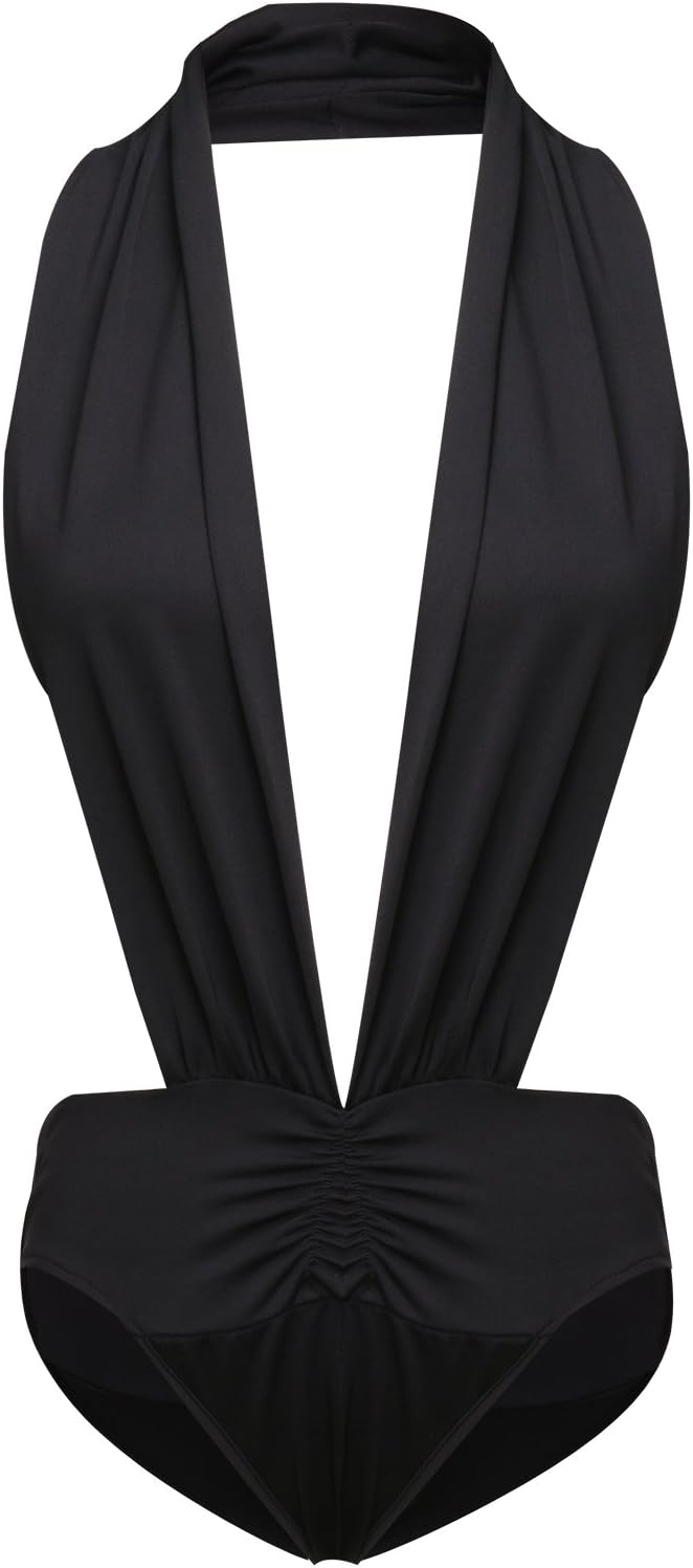 Women's Deep Plunge Halterneck One Piece Bikini Swimsuit Swimwear