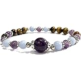 Handmade Amethyst, Angelite and Tigers Eye Healing Bracelet 7 inches