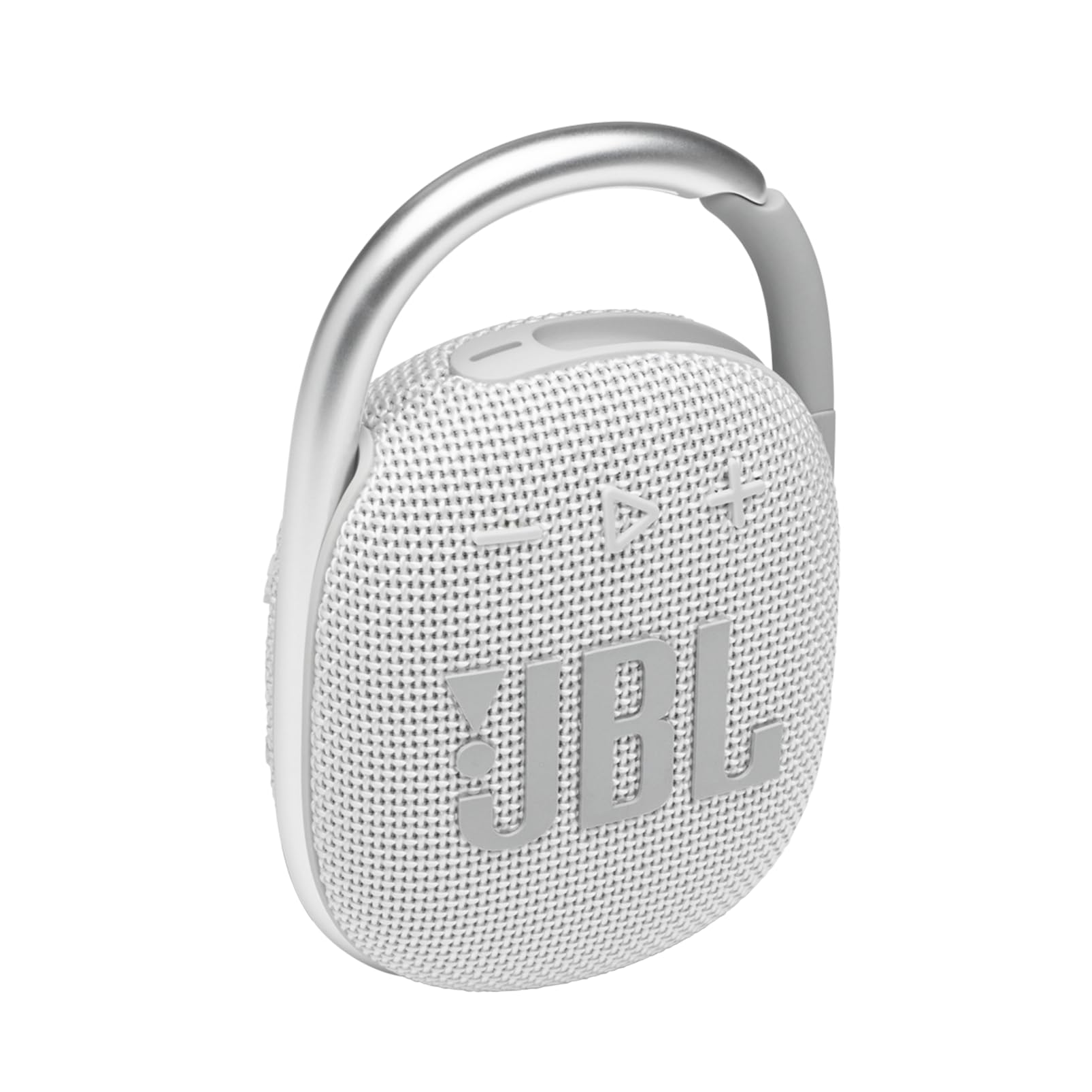 JBL Clip 4 Bluetooth Portable Speaker with Integrated Carabiner, Waterproof and Dustproof, White