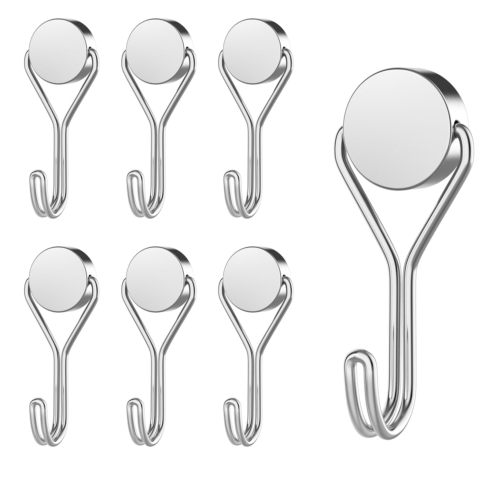MOGADEE® Magnetic Hooks, Pack of 6 Magnetic Hooks, Silver, Extra Strong for Kitchen, Gadgets, Bedroom, Lockers, Office, Fridges, Hanging Decorative Lights, Grill, Garden Tools - 20G
