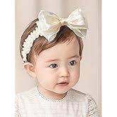 ICKEYOU Handmade Baby Girl Headbands in Beige Baby Bows and Floral Lace Headband Bows for Newborns and Toddlers Cute Baby Girl Bows and Newborn Headband Bows