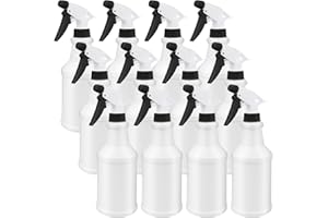 12 Pack Plastic Spray Bottles 16 oz Refillable Empty Bottle Sprayers Leakproof Stream-Adjustable Nozzle, Water Spray Containe