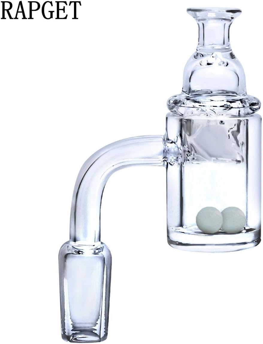 RAPGET 100% Made of Quartz 90 Degree 4mm Thick 25mm Wide Quartz with Glow Ball(14mm Male)