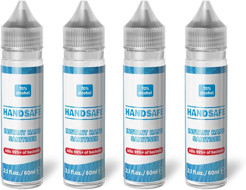 Handsafe 4 x 60ml Hand Sanitiser Liquid 70% Alcohol Medical Grade