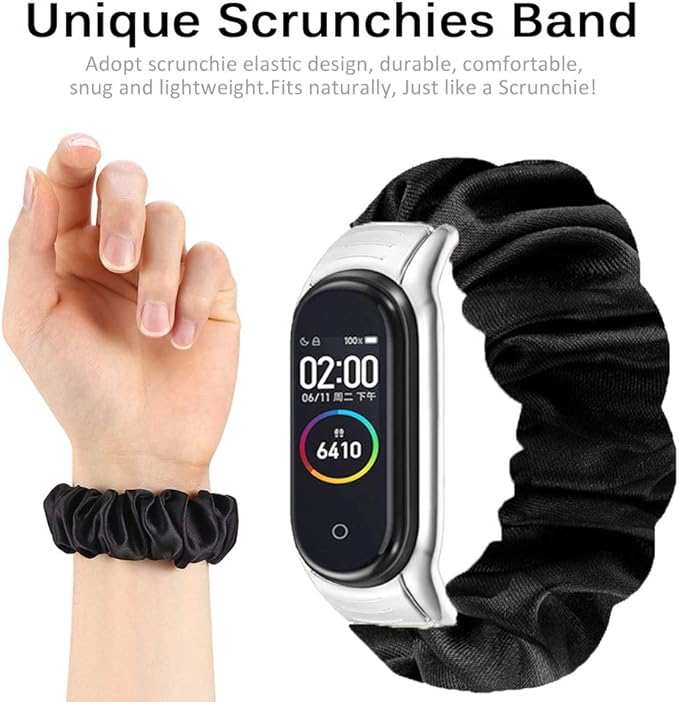 Miimall Correa Scrunchies Compatible con Xiaomi Mi Band 3 / Mi Band 4, Suave Tela Estampada Elástica Pulsera de Repuesto con Marco Metal para Xiaomi ...