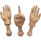 Tiny Hands 4.5-Inch Novelty Toys | Tan Left and Right + Middle Finger Hand | Plastic Puppets with Holding Sticks | Funny Gag Gifts, Figures for Imaginative Playtime