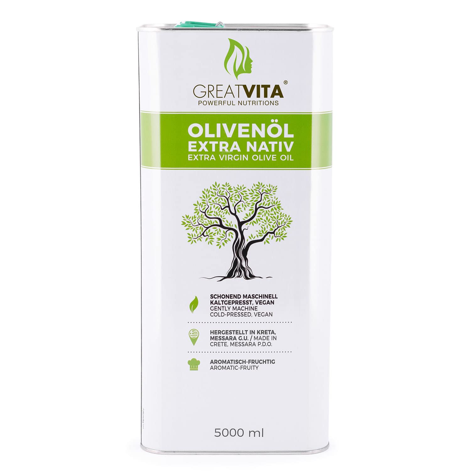 GreatVita Olivenöl extra nativ & kaltgepresst 5 Liter | fruchtiges Oliven Öl mit exquisiten Aromen im Kanister | Premium Qualität