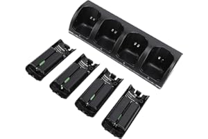 PUSOKEI 4 in 1 Charging Station for Wii and Wii U Remote Controller, Remote Charging Dock with 4 Pack 2800mAh Rechargeable Ba