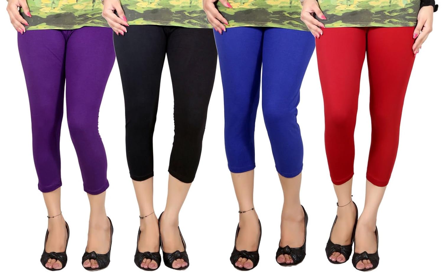 q-rious women's multicolor free size three fourths (pack of 4)