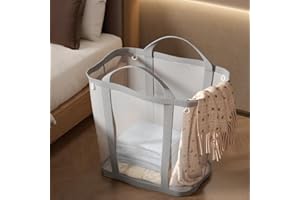 Nylon Mesh Laundry Basket with Handle Breathable Folding Portable Dirty Clothes Organizer Bags Large Capacity Toys Storage Ba