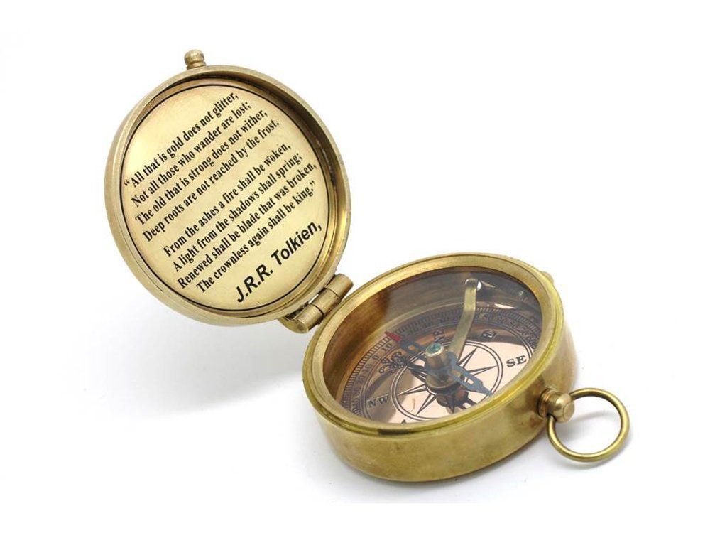 Solid Brass Compass J. R. R. Tolkien Quote With Leather Case.