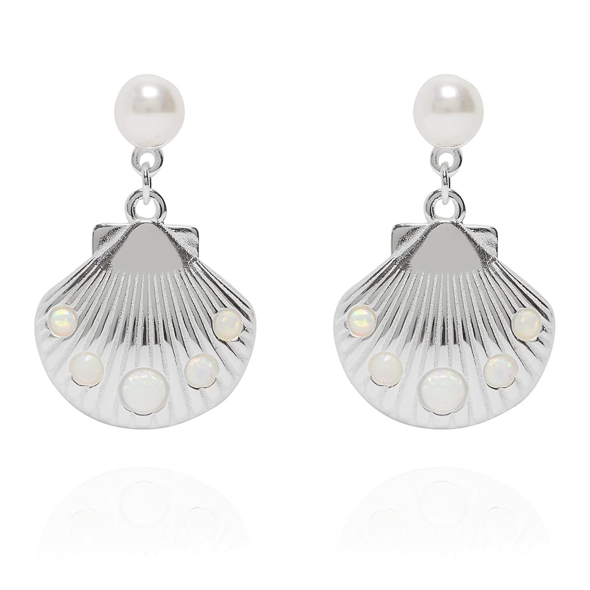 Annie Oak Womens 925 Silver Encrusted Shell Drop Earrings