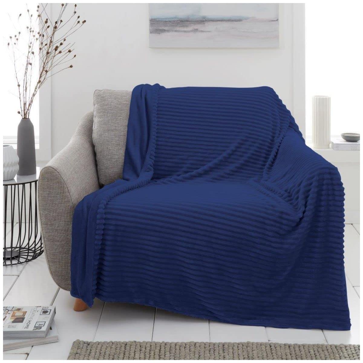 GC GAVENO CAVAILIA Blanket Throw, Extra Soft & Fluffy Throws Sofa Bed Blanket, Thermal Chunky Rib Bed Throw For Couch & Arm Chair 130X180, Navy 727798