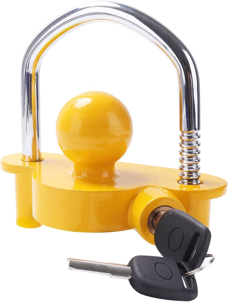 Tevlaphee Trailer Lock Hitch Coupler with 2 Keys Yellow Aluminum Alloy Heavy