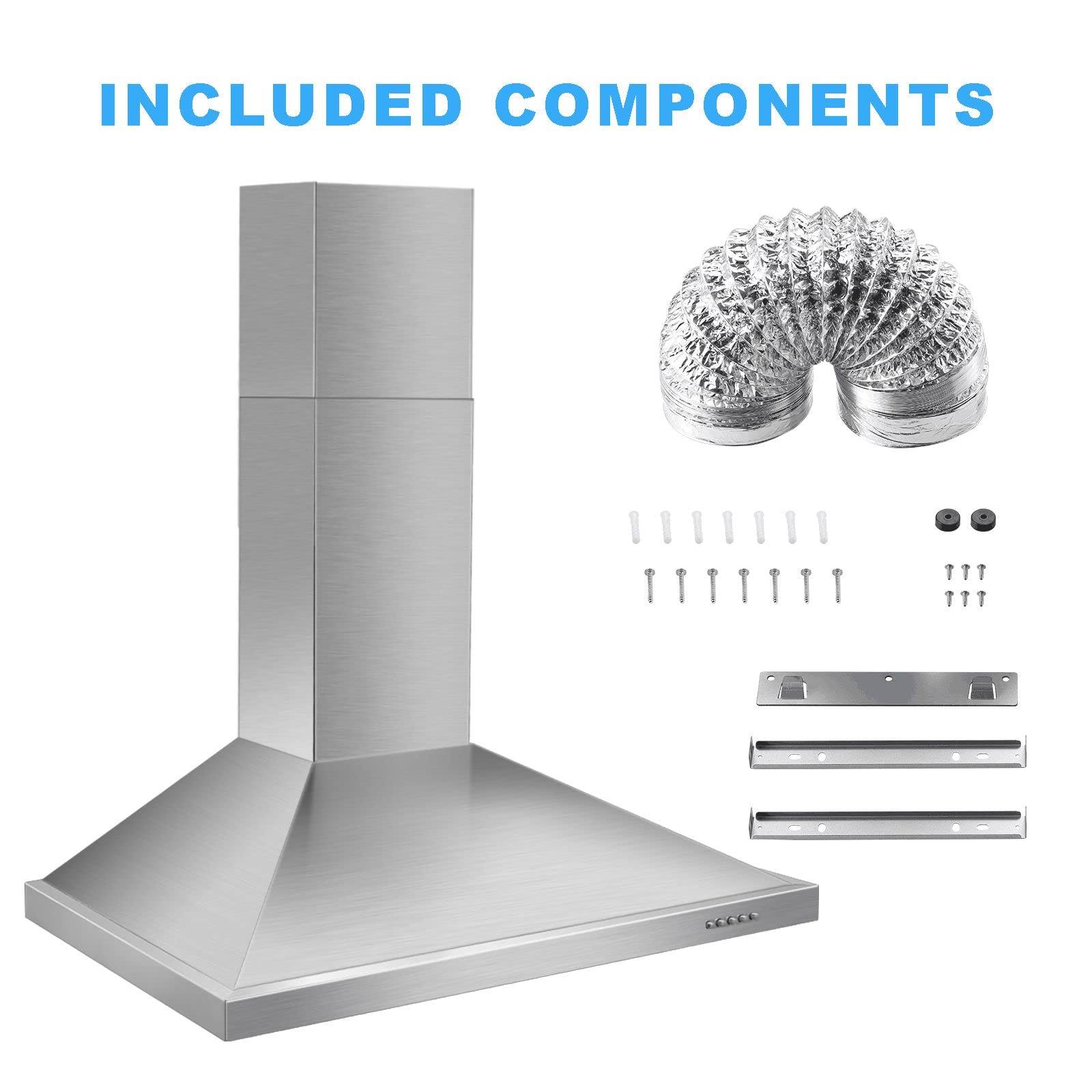 Range Hood, Range Hoods 30 inch Stainless Steel, 450 CFM Kitchen Hood with LED Light Baffle Filters, 3 Speed Exhaust Fan Vent Hood