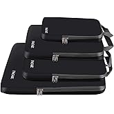 BAGAIL 4 Set/6 Set/8 Set Compression Packing Cubes Travel Accessories Expandable Packing Organizers (Cloth Pattern, 4-Black)