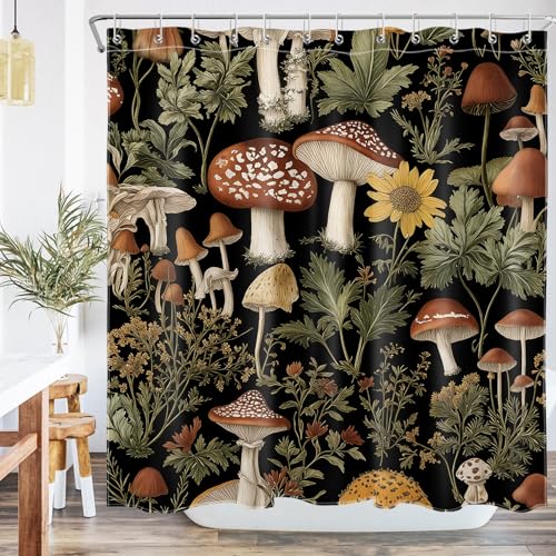 YRWSU Vintage Mushroom Shower Curtain