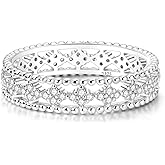 LAZA 925 Sterling Silver Ring for Women, Sterling Silver with Moon and Stars Stackable Proposal Engagement Double Wave Ring Size 6-9