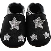 Mejale Baby Shoes Soft Sole Leather Crawling Moccasins Cartoon Stars Infant Toddler First Walker Slippers
