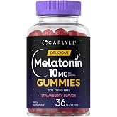 Carlyle Melatonin 10mg Gummies | Sleep Support for Adults | 36 Count | with Passion Flower, Chamomile, and Lemon Balm | Strawberry Flavor | Non-GMO, Gluten Free Supplement