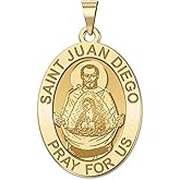 PicturesOnGold.com Saint Juan Diego Pendant OVAL Religious Medal in Sterling Silver, 10K or 14k White and Yellow Gold - Protection Jewelry Christian Gift for Men & Women