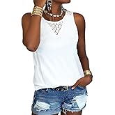 Veatzaer Women's Lace Tank Tops for Summer Crew Neck Casual Loose Fit Solid Sleeveless Shirt Lace Tanks