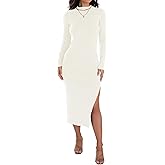 ZESICA Women's 2026 Ribbed Knit Dress Long Sleeve Mock Neck Slim Fit Side Slit Fall Elegant Sweater Dresses