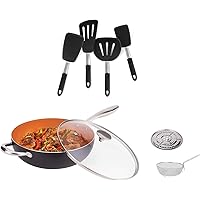 MICHELANGELO 5 Quart Nonstick Wok + 4-Piece Silicone Spatula Turner Set , Nonstick Copper Wok with Titanium Ceramic…