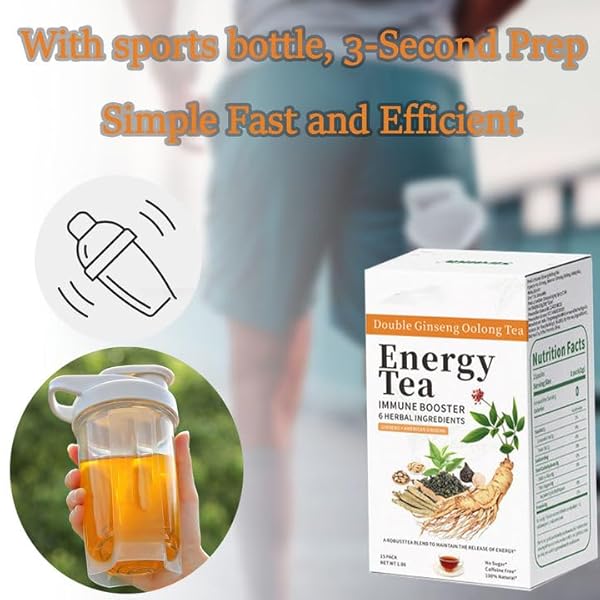 ENERGY TEA IMMUNE BOOSTER GINSENG TEA FOR MEN, CHINESE GINSENG OOLONG TEA WITH SPORTS WATER BOTTLE, KIDNEY FORMULA HERBAL TEA NNATURAL INGREDIENTS (1BOX(15PCS))