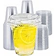 Green Direct 12 oz. Disposable Plastic Clear Cups with Strawless Sip Lids for Iced Coffee 50