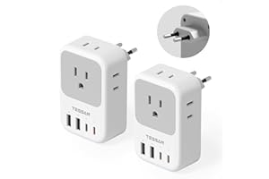 TESSAN European Travel Plug Adapter 2 Pack, PD 20W Adapter for Europe Plug with 4 AC Outlets 4 USB (2 USB C), Type C Adaptor for US to Europe, Italy, Spain, France, Portugal, Greece, Iceland, Germany