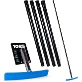 FOSHIO TPU Squeegee 10-Inch Blade with 4 Extension Poles (Extends up to 63 Inches), Anti-Slip Grip Handle Rubber Squeegee Streak-Free Cleaning for Car Windows, Shower Doors, Mirrors, Glass