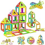 WHIMSWIT Magnetic Blocks, 65 Pieces 3D Magnetic Building Tiles Set, Educational Magnet Construction Toy for Kids, Girl and Boys