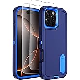 Temcase for iPhone 16 Pro Max Case with Built-in Invisible Kickstand,[2* Screen Protector] Military-Grade Protection Shockproof Protective Cover Rugged Stand Phone Case for iPhone 16 Pro Max (Blue)