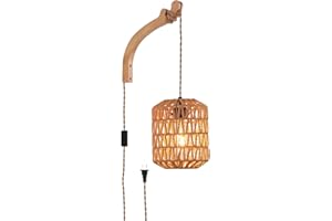 Rustic Wall Sconce with Curved Wood Bracket,Natural Bamboo Globe Wall Lighting, Handwoven Rattan Shade Wall Lamp for Bedroom 