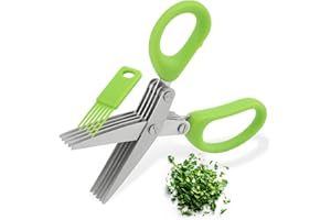 Herb Scissors with 5 Blades & Cleaning Comb – Multipurpose Kitchen Shears for Chopping Basil, Parsley, Chives & Fresh Herbs, 