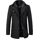 INVACHI Men's Wool Blend Coat Winter Trench Coat, Single Breasted Pea Coat | Notched Lapel Slim Fit Winter Warm Business Casual Wool Blend Dress Detachable Collar Coat