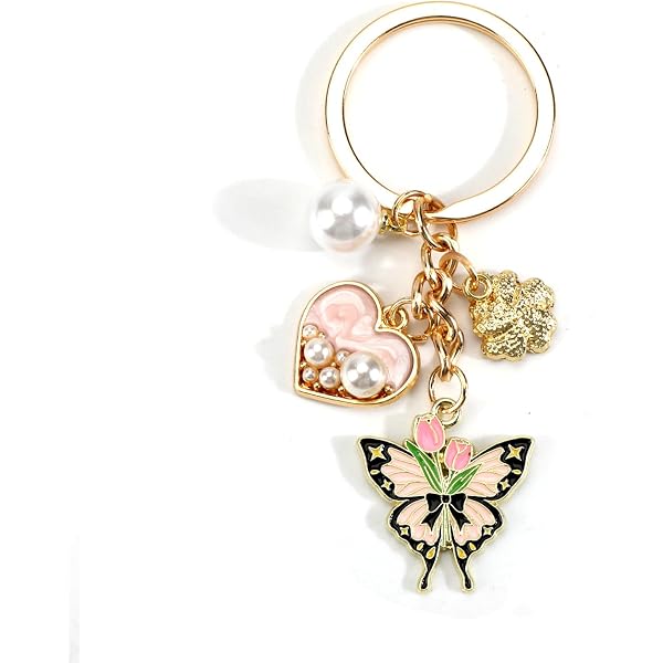 MUCOOS Butterfly & Bow Keychain Set – Cute Metal Keyring Charm For Girls, Women – Perfect Birthday & Teacher Gift