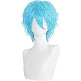 COSPLAZA Azure Blue Short Cosplay Wig Natural Fluffy Heat Resistant Synthetic Unisex Halloween Wigs