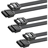 SATA Cable III for SSD HDD Data 3 PCS 6Gbps 15 Inch (Black, Unbraided) | Black Red Blue 3 PCS 6Gbps Straight Angle 15 Inch Sata Data Cable Compatible for SATA Hard Drive CD Driver, CD Writer