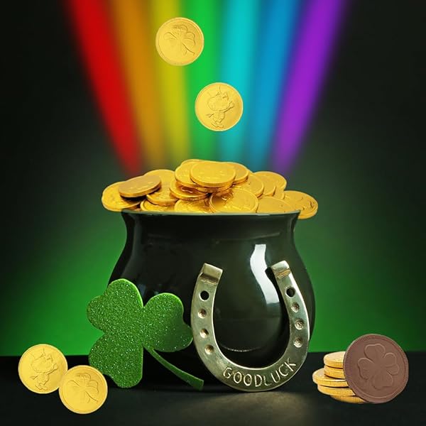 ST. PATRICK’S DAY 50 CHOCOLATE COINS LUCKY GOLD COINS FOILS, SHAMROCK CLOVER BELGIAN MILK CHOCOLATE COINS BAG NUT-FREE SINGLE