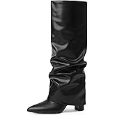 Modatope Knee High Boots Women Fold Over Knee High Boots Chunky High Heels Long Boots Zipper Pointed Toe Dress Tall Boots for Women