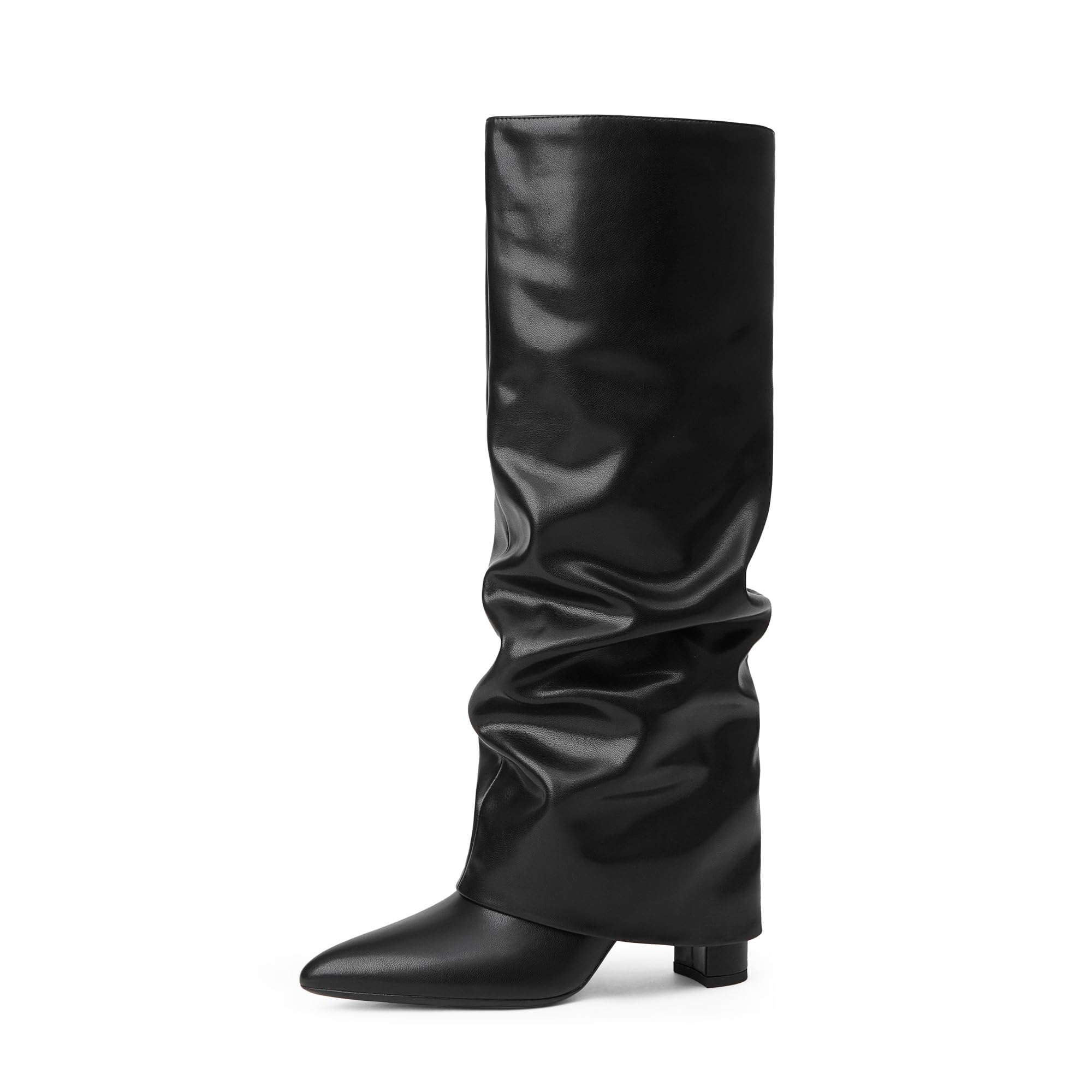Photo 1 of Modatope Womens Boots Black Slouchy Fold Over Knee High Boots Chunky Heel Boots for Women Pointed Toe Tall Boots Dress Long Boots Shoes Size 9.5